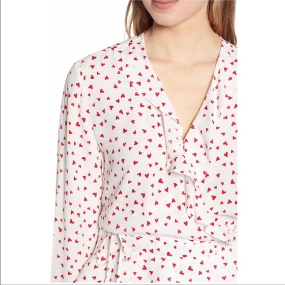 Rails Simone heart print ruffle wrap blouse red white tie waist peplum size S - Picture 4 of 8